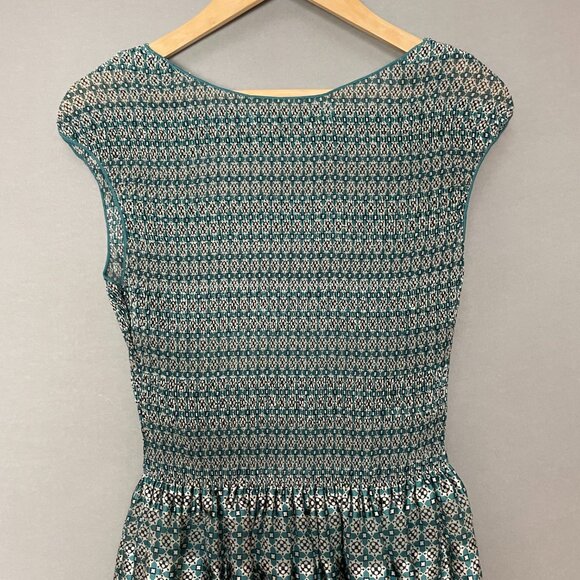 Max Studio Dress Smocked Top Striped Lined Green Teal‎ Size Medium Shirred Lined - Picture 5 of 15